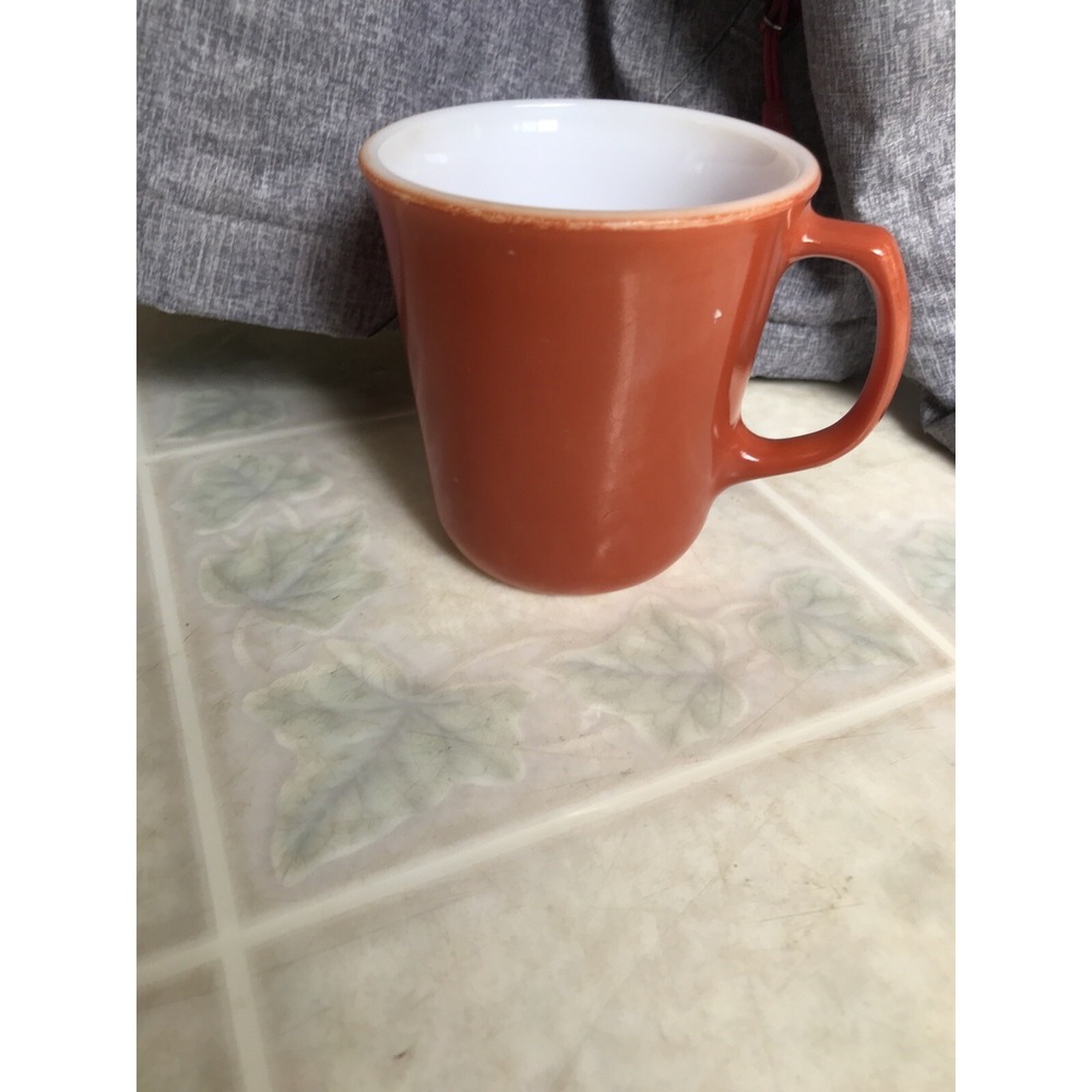 Vintage Pyrex Corning Glass D Handled Burnt Orange/White Mug #50